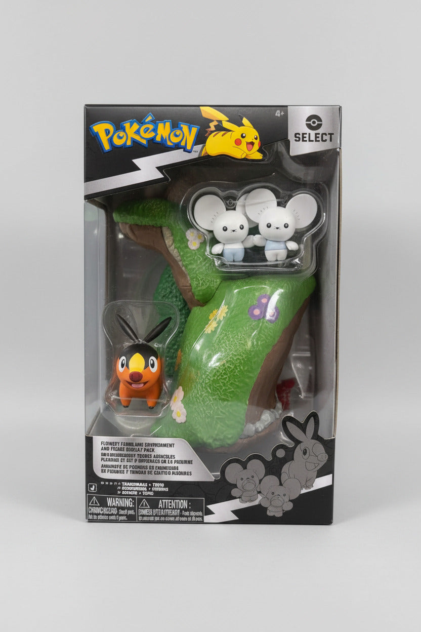 Pokemon Pkw Flowery Farmland Environment - 6 inch Multi-Level Display Set with Two 2 inch Battle Figures