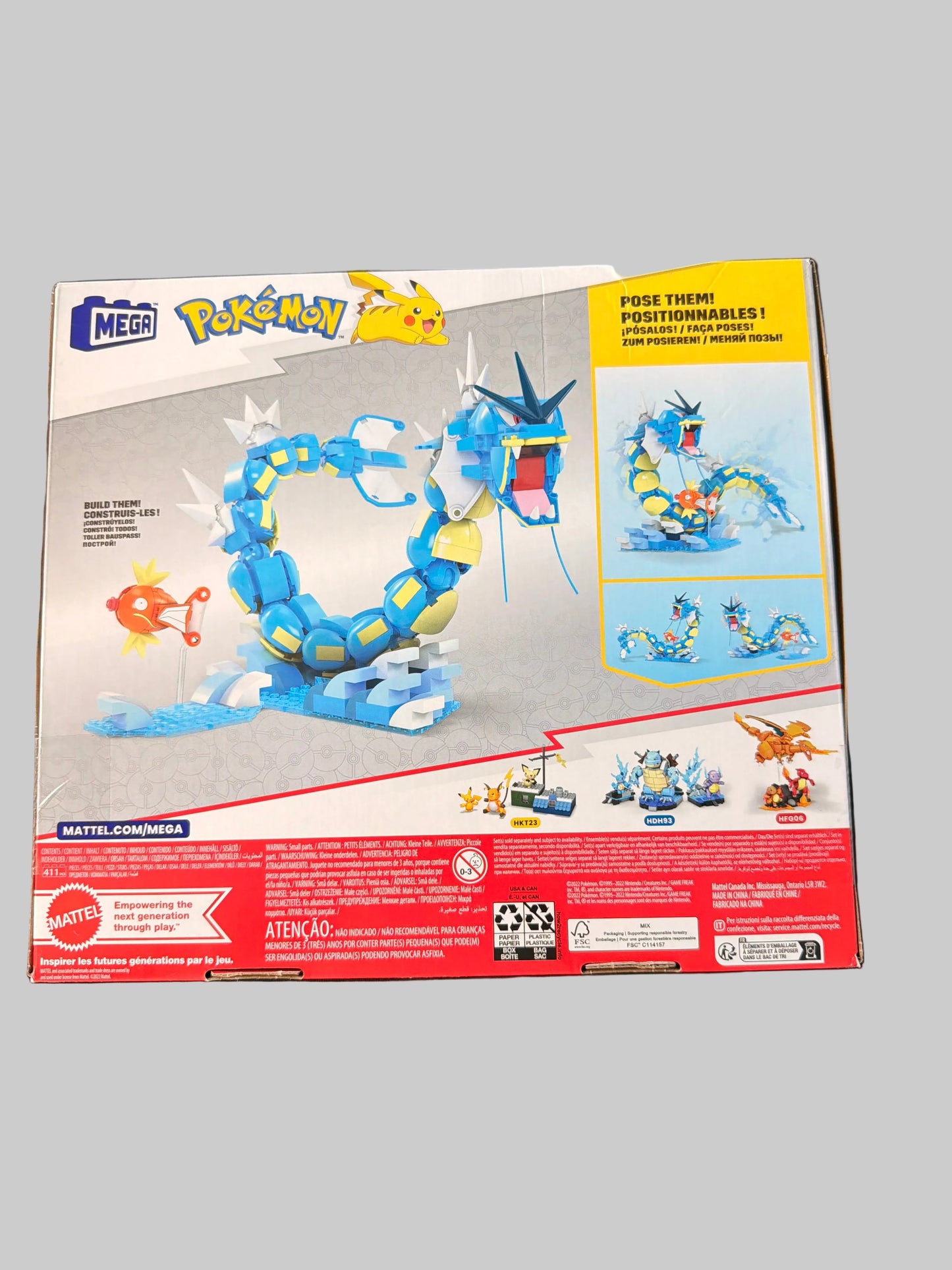 MEGA Pokémon Action Figure Building Toys Set for Kids, Magikarp Evolution Set with 411 Pieces, Buildable and Poseable Gyarados, 20 inches
